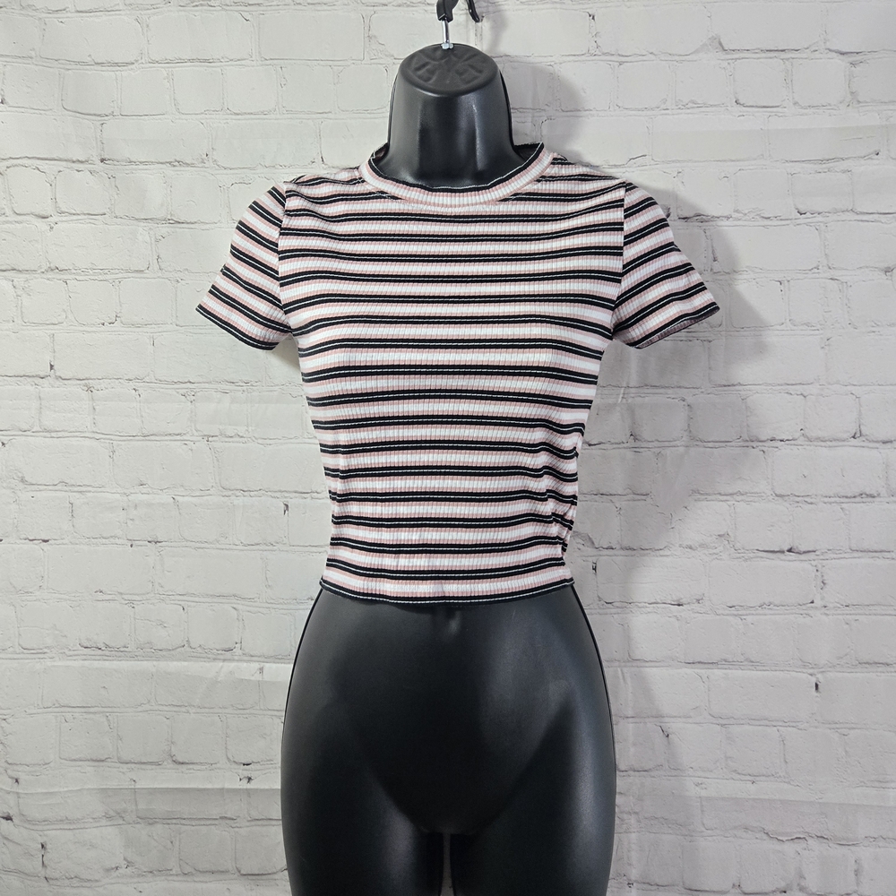 Divided h&m Retro 70s Striped Cropped Baby Tee Sz Sm Cotton Blend Preppy